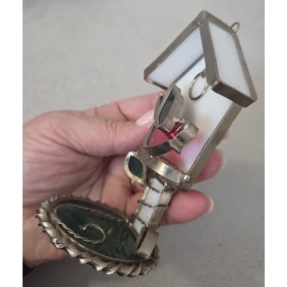 3d Stained Glass Suncatcher Bird House Red Bird Cardinal White - Picture 7 of 9